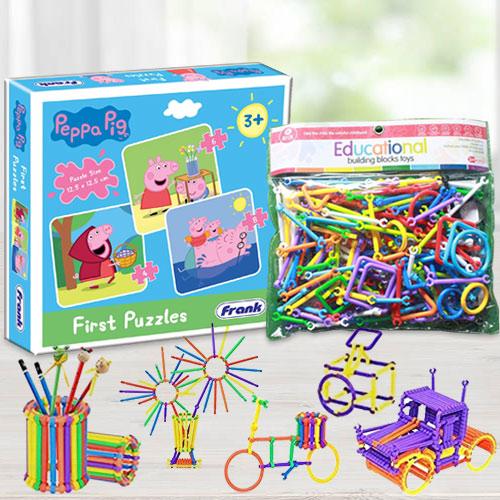 Wonderful Educational Building Blocks N Frank Peppa Pig Puzzle Set