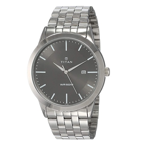 Titan Anthracite Dial Silver Stainless Steel Strap Mens Watch